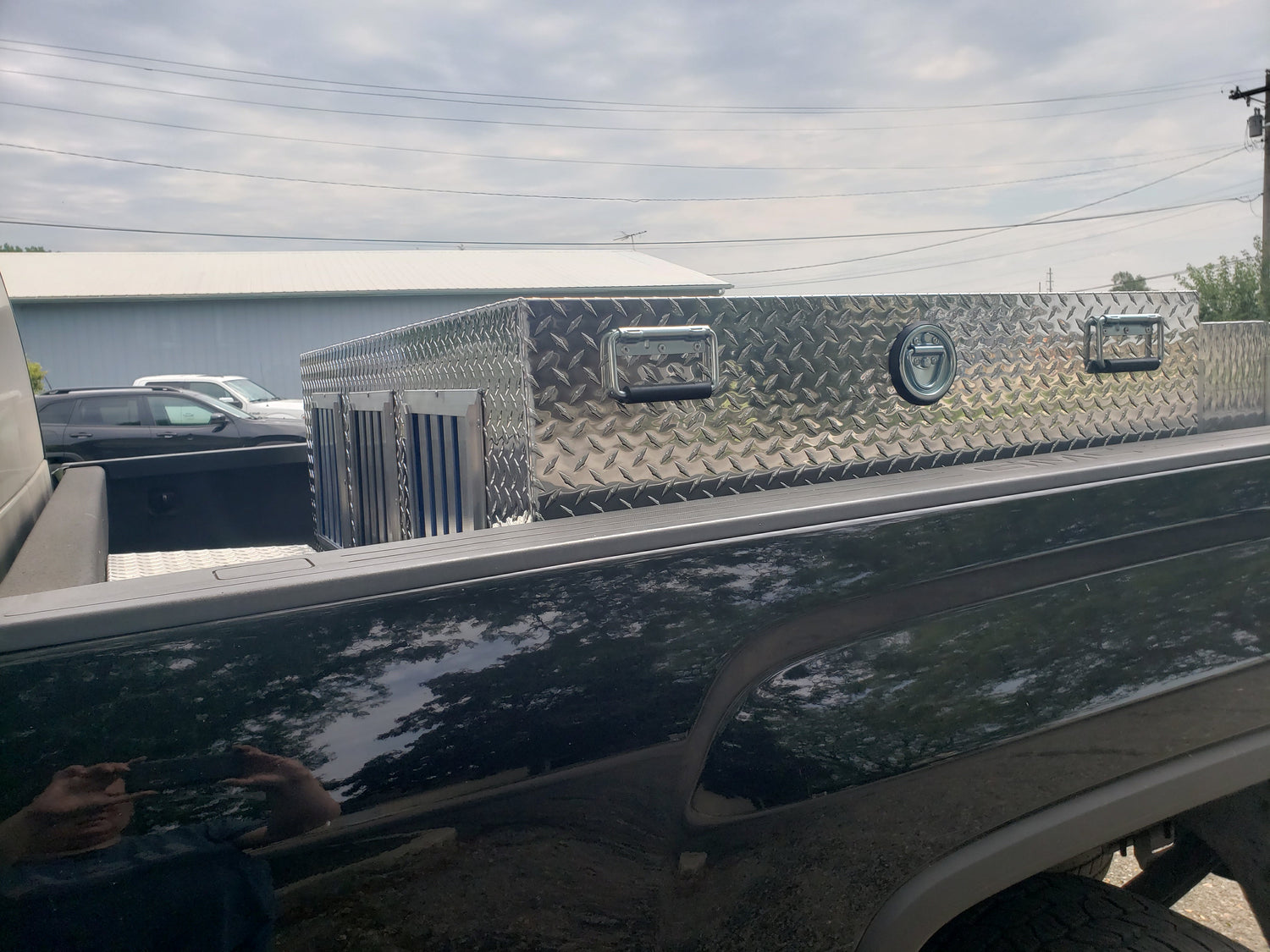 Dog Box 55111 Triple Compartment Bottom Storage Dog Box / 58 W X 40 D X 29 H / Diamond Tread Aluminum / Owens Products