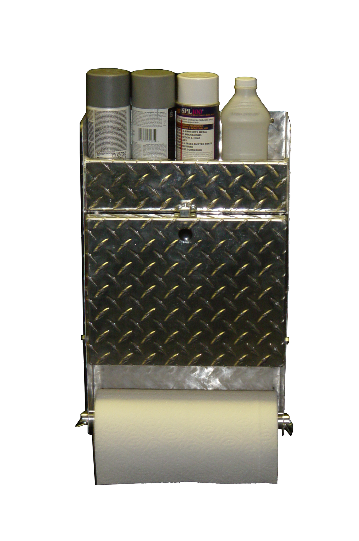 RaceMates 39200 Small Mechanics Storage Cabinet / Fold Down Tray & Paper Towel Holder / Diamond Tread Aluminum / Owens Products