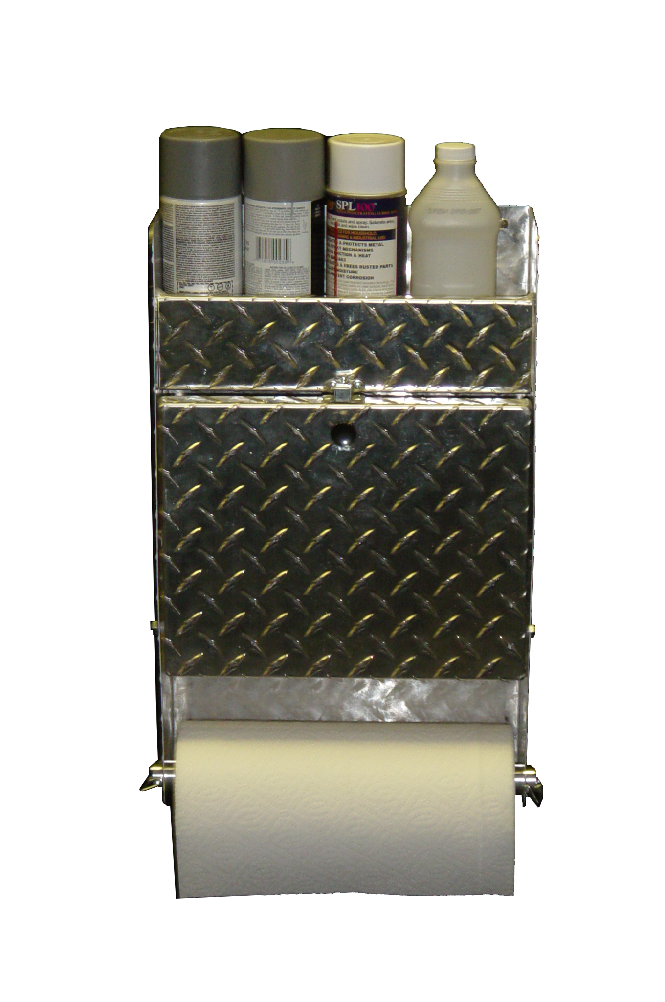 RaceMates 39200 Small Mechanics Storage Cabinet / Fold Down Tray & Paper Towel Holder / Diamond Tread Aluminum / Owens Products