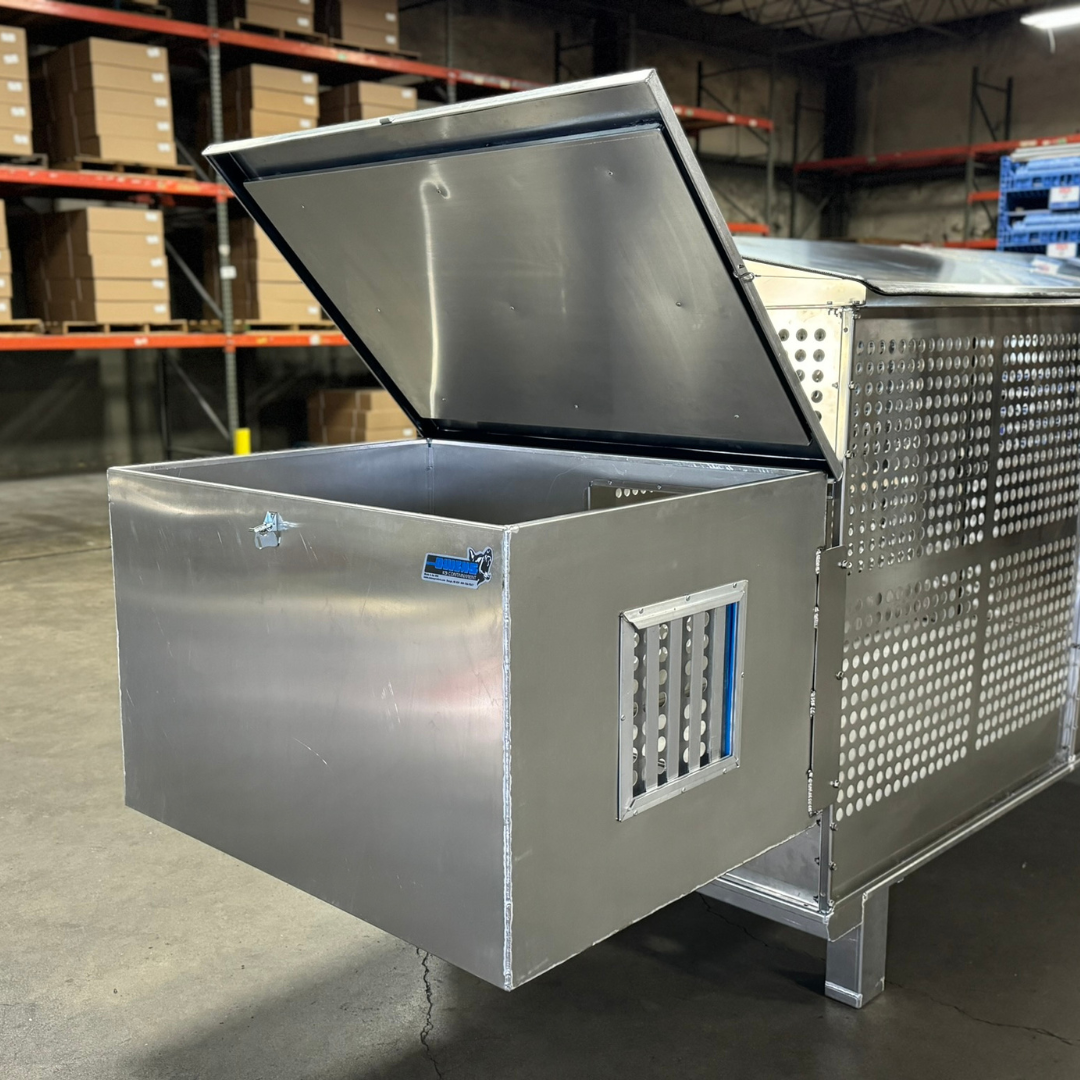 Dog Box 55600 Professional K9 Series Kennel / 46.5 W x 133 D x 63.5 H / Hole Ventilation / Mill Finish Aluminum / Owens Products Professional K9 Series Owens Products