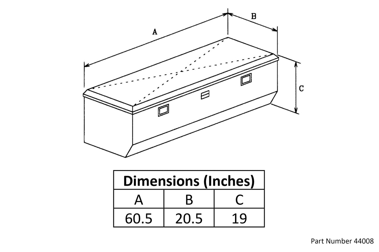 Truck Tool Box 44008B Garrison Series Low-Profile Chest / 60.5 Inch Slanted Sides / Diamond Tread Aluminum / Black / Owens Products