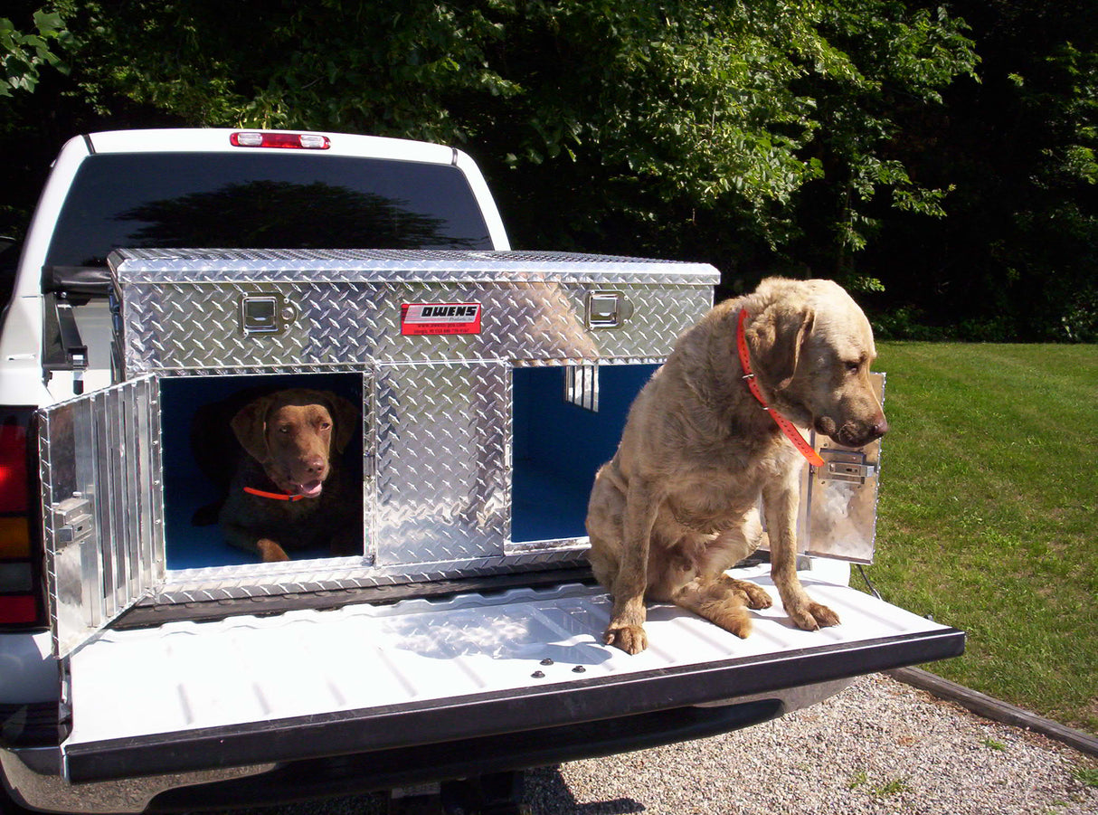 Dog Box 55006 Hunter Series Double Compartment with Top Storage / 48 W x 45 D x 26 H / Standard Vents / Diamond Tread Aluminum / Owens Products