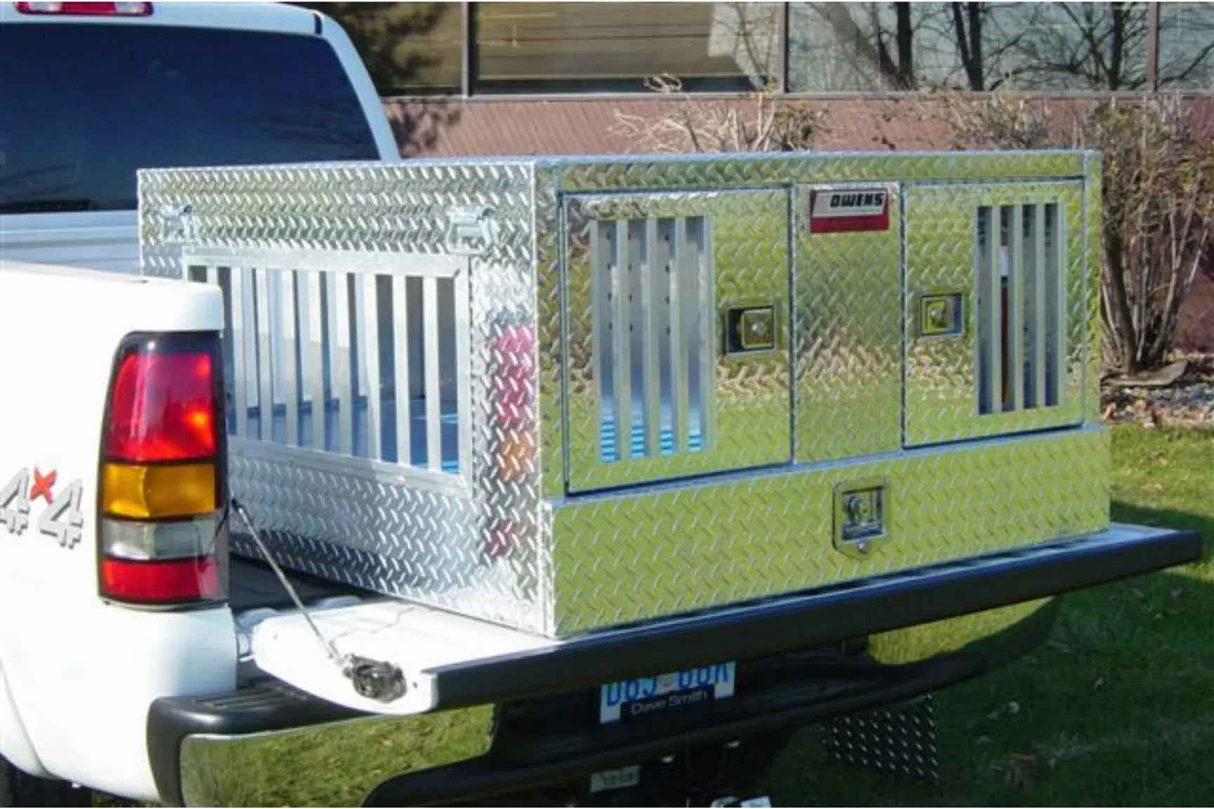 Dog Box 55022W Pro Hunter Series Double Compartment with Bottom Drawer / 46 W x 45 D x 26 H / All Seasons Vents / Diamond Tread Aluminum / Owens Products Pro Hunter Series Owens Products
