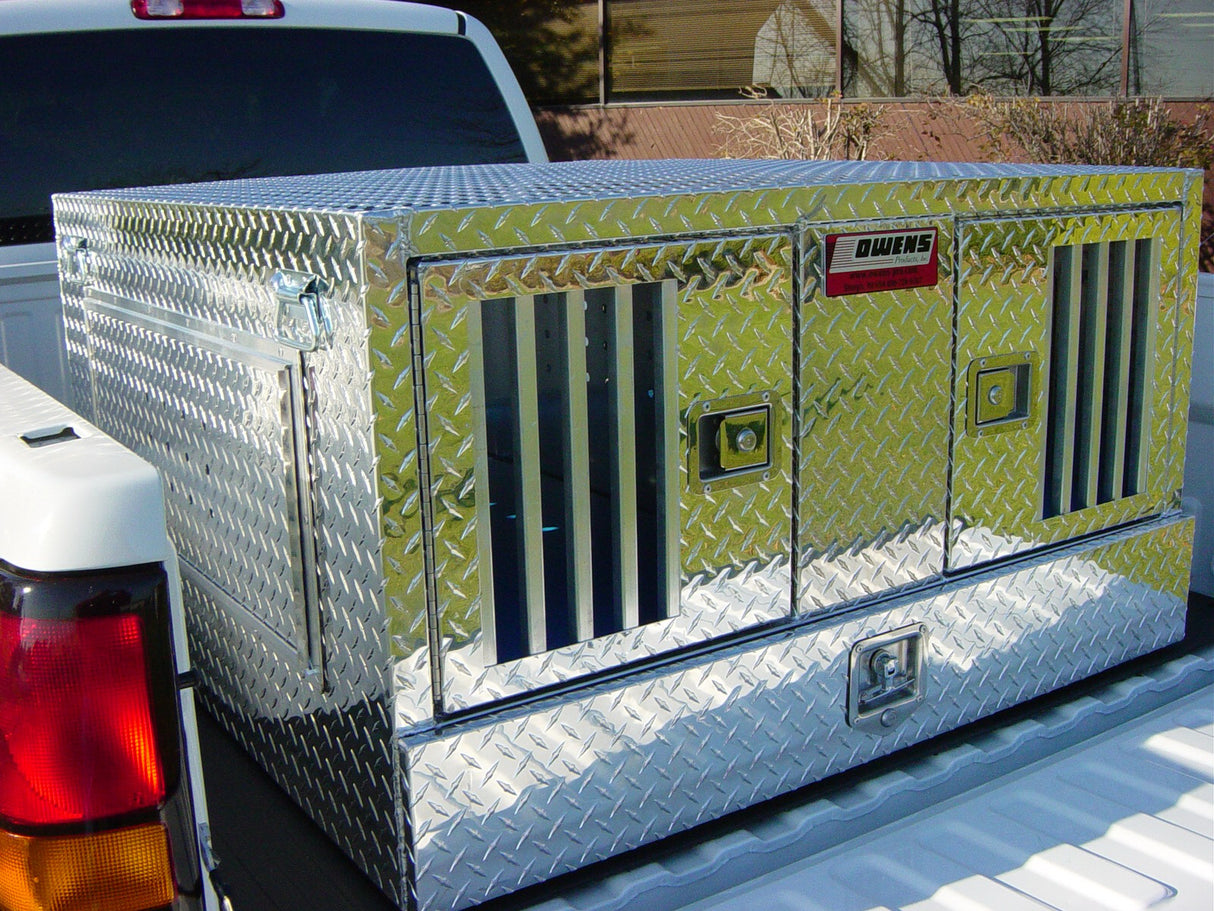 Dog Box 55022W Pro Hunter Series Double Compartment with Bottom Drawer / 46 W x 45 D x 26 H / All Seasons Vents / Diamond Tread Aluminum / Owens Products