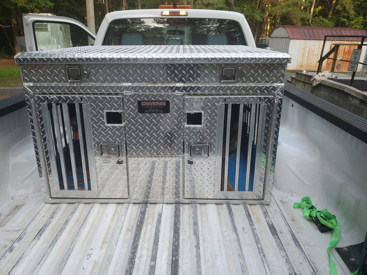 Dog Box 55109 Double Compartment Top Storage Dog Box / 48 W X 40 D X 25 H / All Season Vents / Diamond Tread Aluminum / Animal Control Dog Box / Owens Products Hunter Series Owens Products