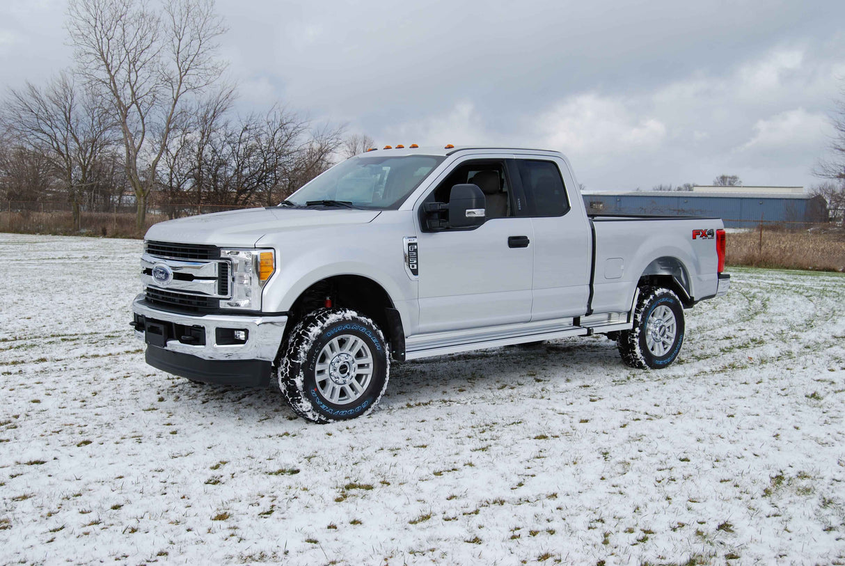 Running Boards Classicpro Series Extruded 4 Inch 17-18 Ford F250/F350 Super Duty Short Bed W/O Flares 4 Inch Riser Aluminum Bright Owens Products Running Board Owens Products