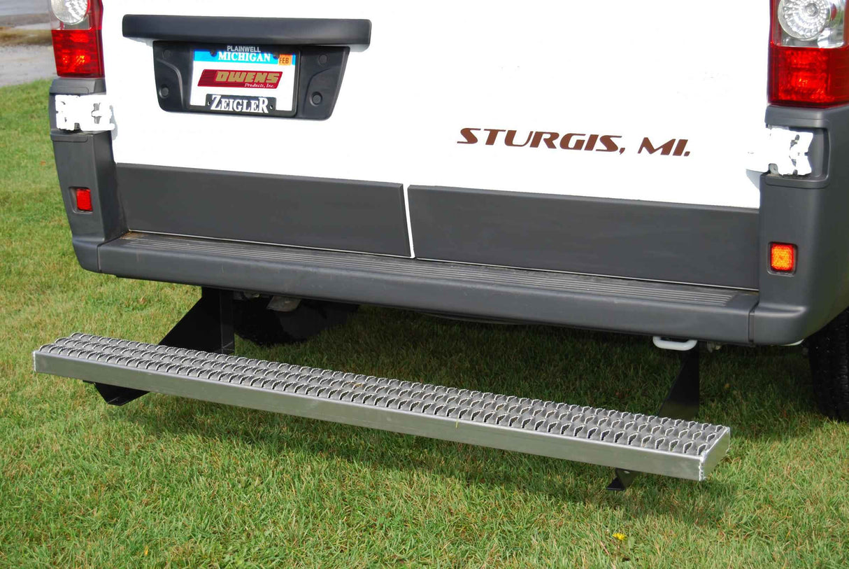 Hitch Step Owens Commercial Rear Step Grip Strut 14-18 Ram Promaster Full Van Rear Entry Step Aluminum Bright Owens Products Rear Step Owens Products