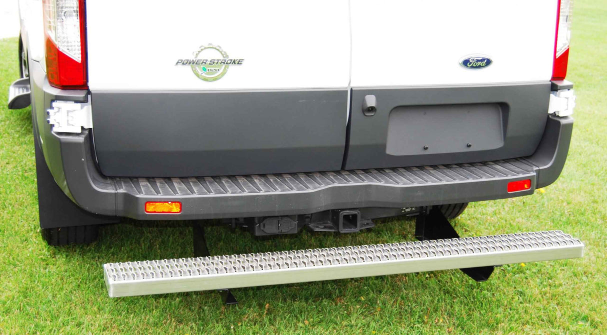 Hitch Step Owens Commercial Rear Step Grip Strut 15-18 Ford Transit Full Size Van Rear Entry Step Aluminum Bright Owens Products Rear Step Owens Products