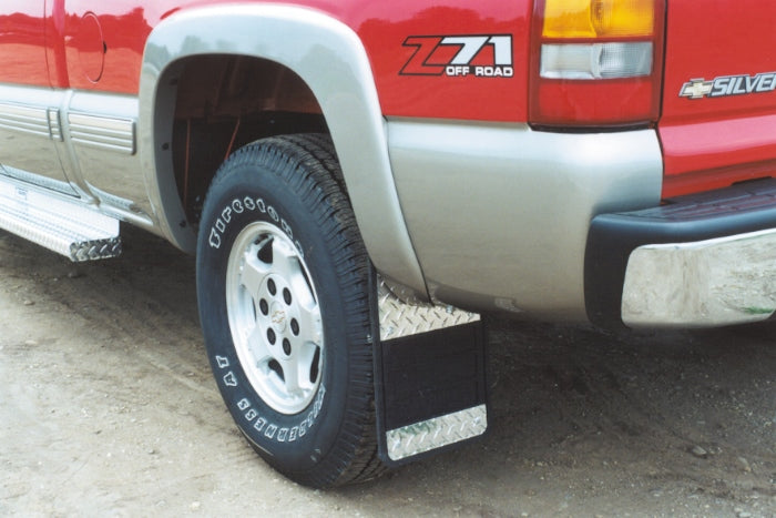 Mud Flaps Classic Universal Single Rear Wheel Rubber Mudflaps / Diamond Tread Inserts / Universal Fit / 12 x 18 / Owens Products