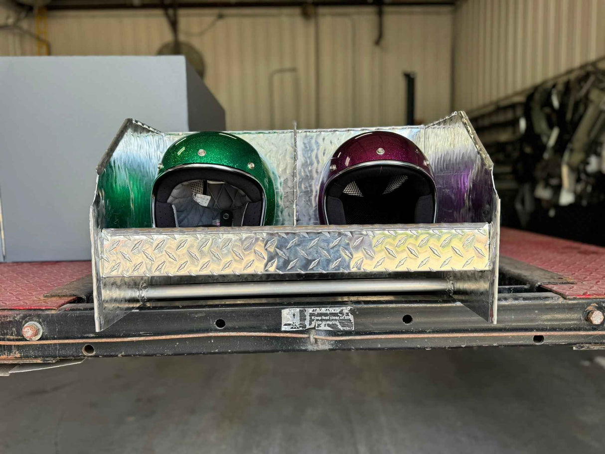 RaceMates 39208 Double Helmet Rack / Diamond Tread Aluminum / Owens Products Garage & Trailer Owens Products