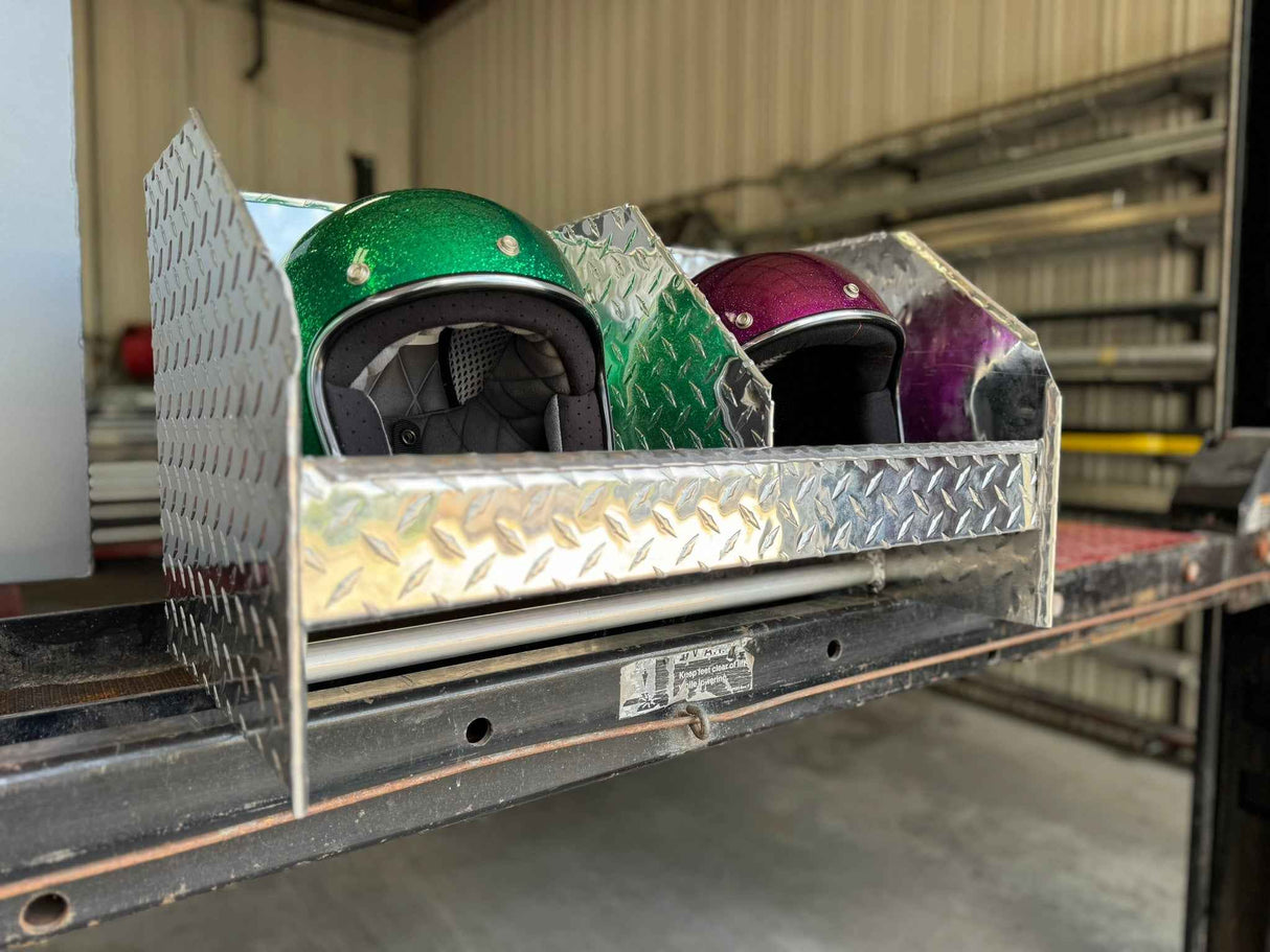 RaceMates 39208 Double Helmet Rack / Diamond Tread Aluminum / Owens Products Garage & Trailer Owens Products