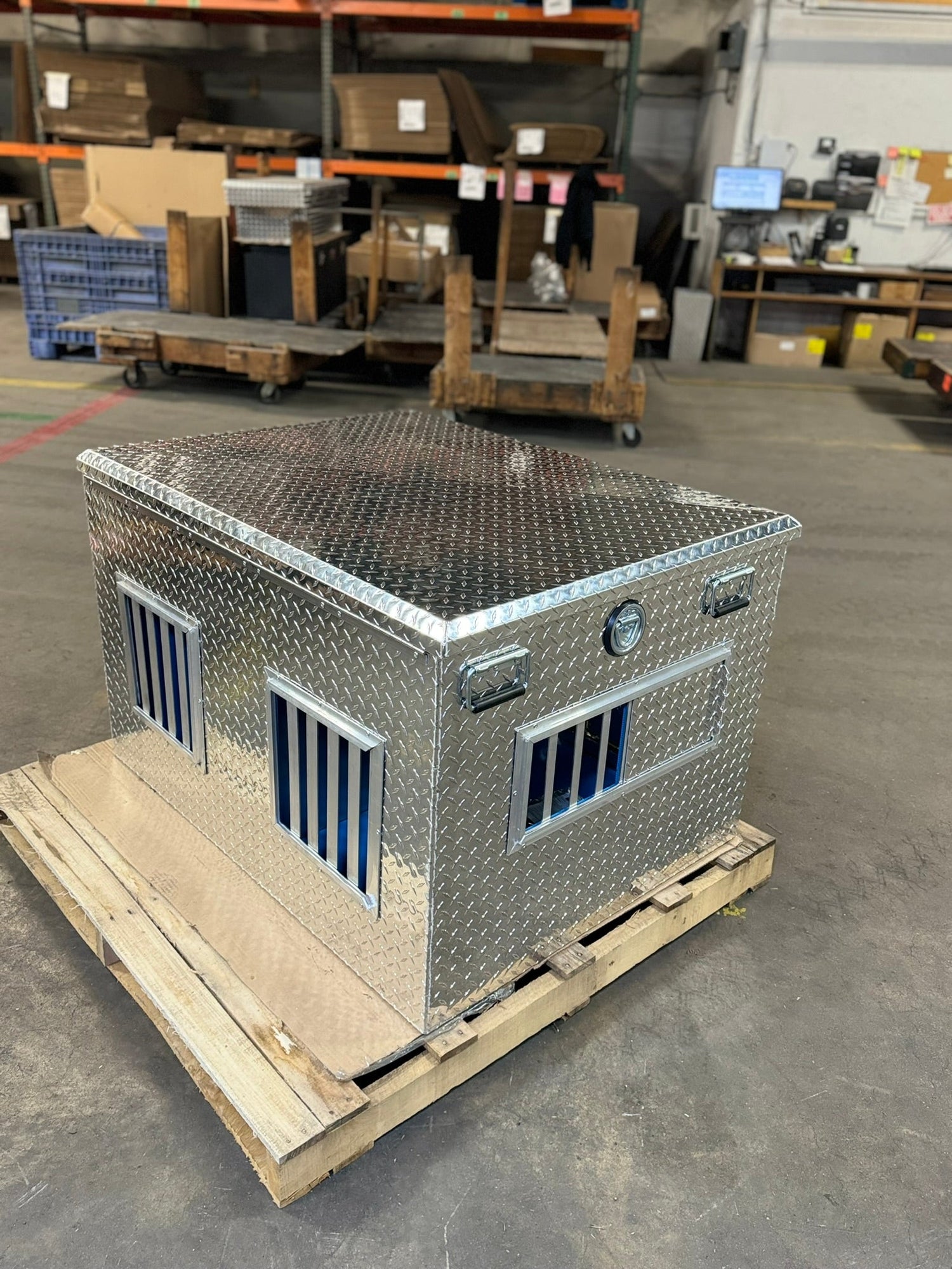 Dog Box 55079 Hunter Series Double Compartment with Top Storage / 45 W x 35 D x 29 H / UTV / Standard Vents with Rear Vents / Diamond Tread Aluminum / Owens Products