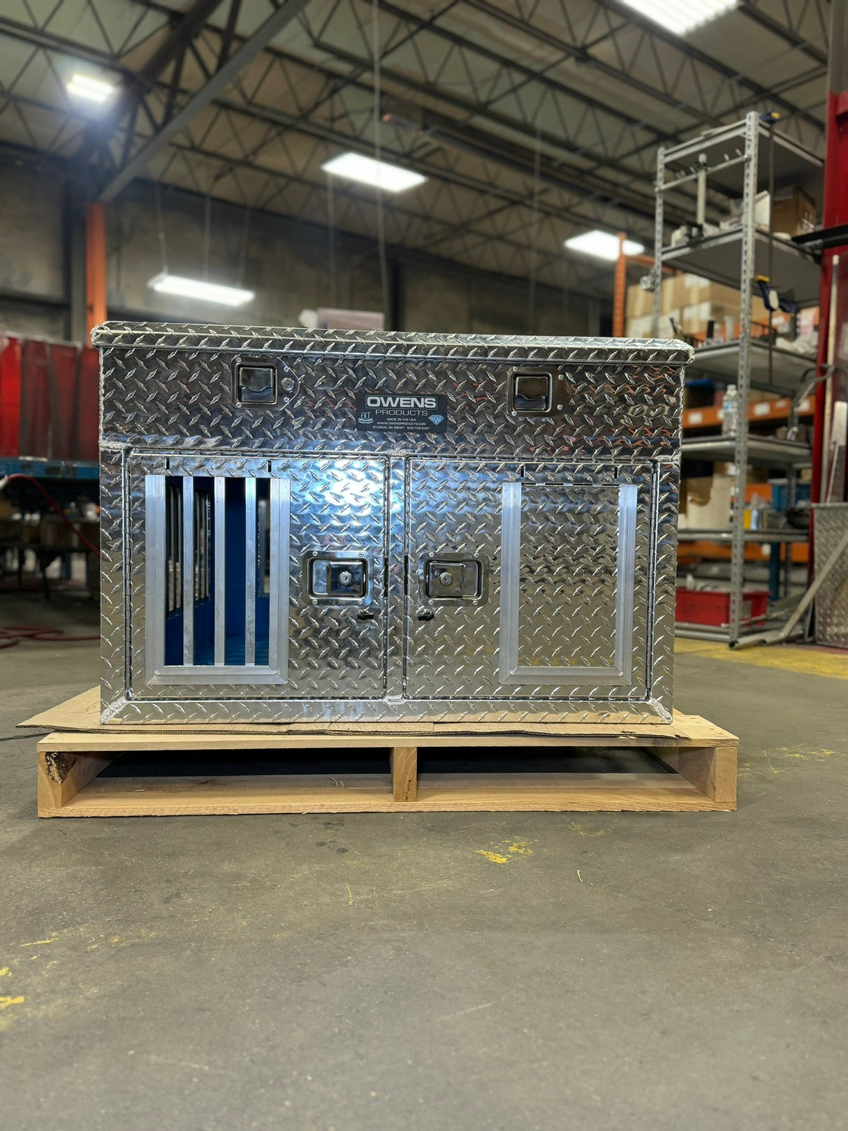 Dog Box 55011 Hunter Series Double Compartment with Top Storage / 38 W x 45 D x 26 H / All Seasons Vents / Diamond Tread Aluminum / Owens Products