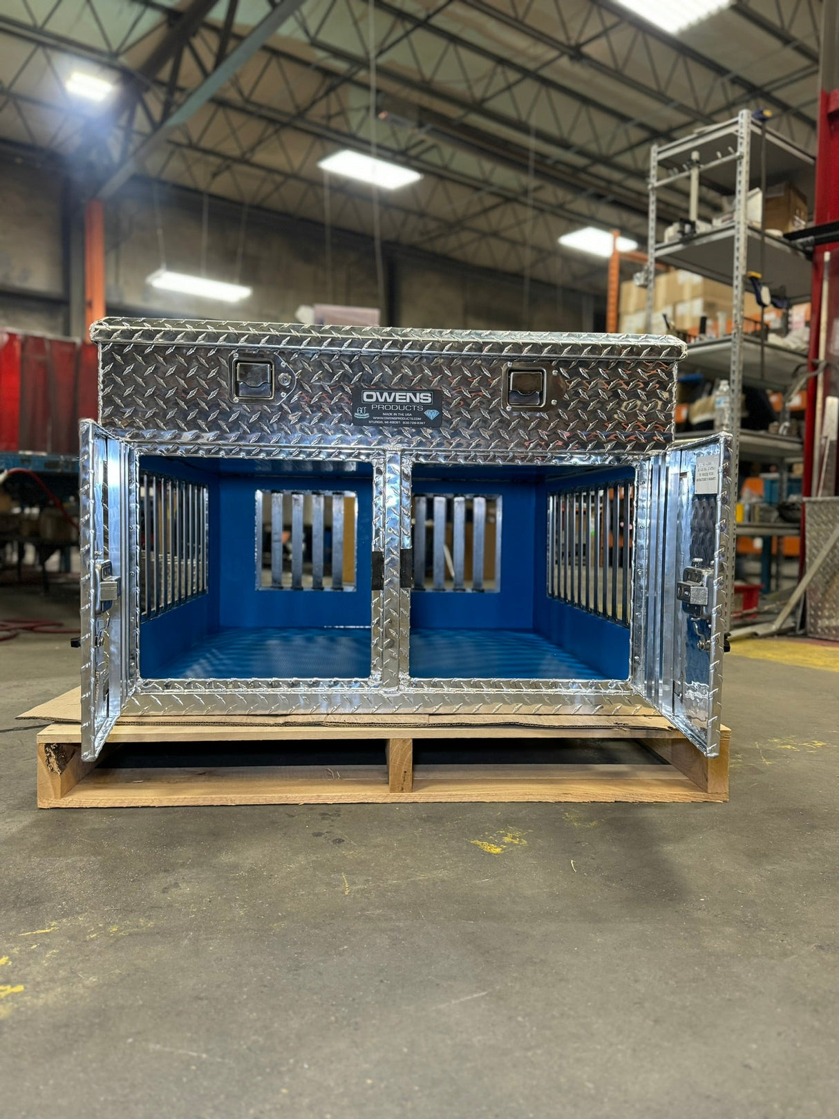 Dog Box 55011 Hunter Series Double Compartment with Top Storage / 38 W x 45 D x 26 H / All Seasons Vents / Diamond Tread Aluminum / Owens Products