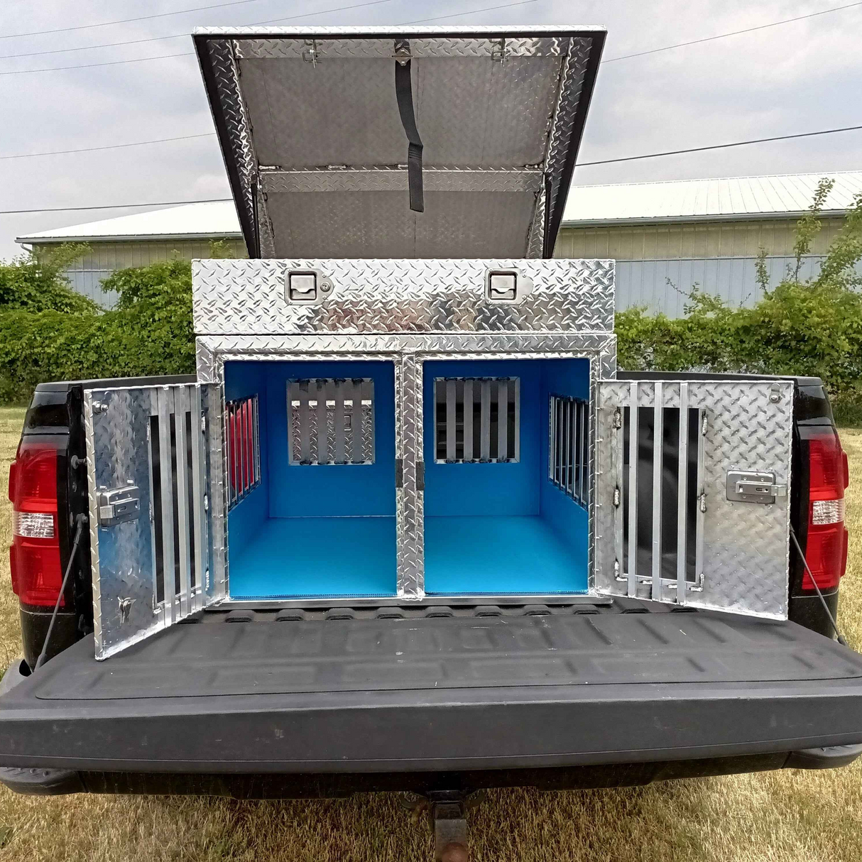 Dog Box 55107 Double Compartment Top Storage Dog Box / 38 W X 40 D X 25 H / All Season Vents / Diamond Tread Aluminum / Animal Control Dog Box / Owens Products Hunter Series Owens Products