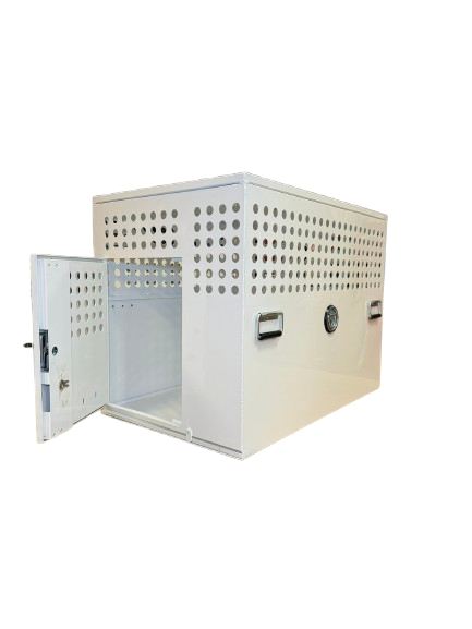 Dog Crate 55331 Professional K9 Series XL Tactical Single Compartment / End Door / 26 W x 40 D x 30 H / Holes for Ventilation / White / Mill Finish Aluminum / Owens Products