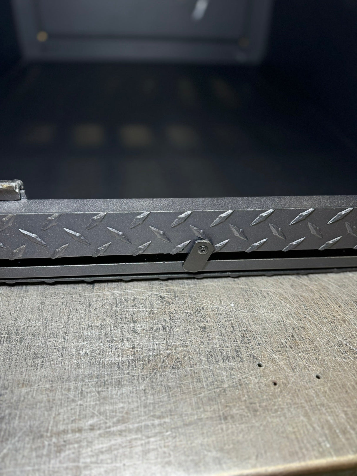 Dog Crate 55500 Professional K9 Series Rear Deployment Unit / Single Compartment / Side Drawer Storage / 45 W X 38 D X 31 H / Holes for Ventilation / Black / Diamond Tread Aluminum/ Owens Products