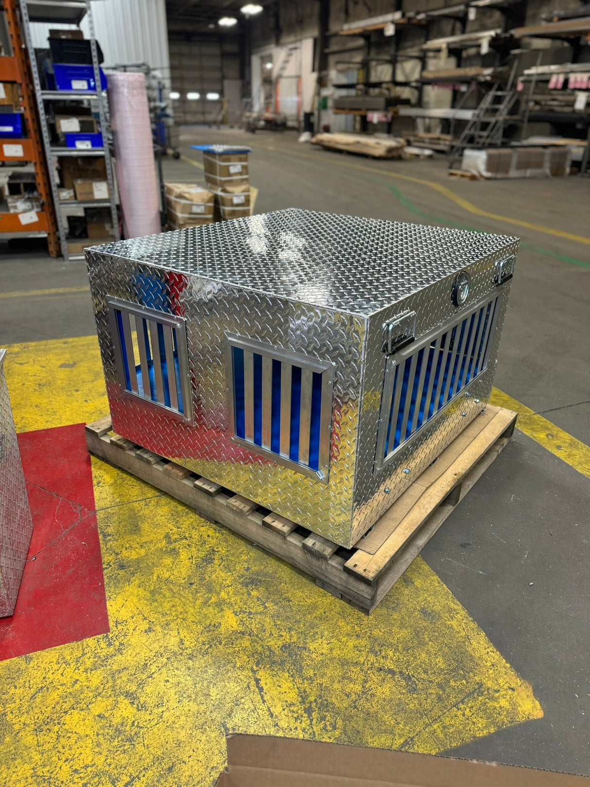 Dog Box 55023W Pro Hunter Series Double Compartment with Bottom Drawer / 38 W x 40 D x 26 H / All Seasons Vents / Diamond Tread Aluminum / Owens Products