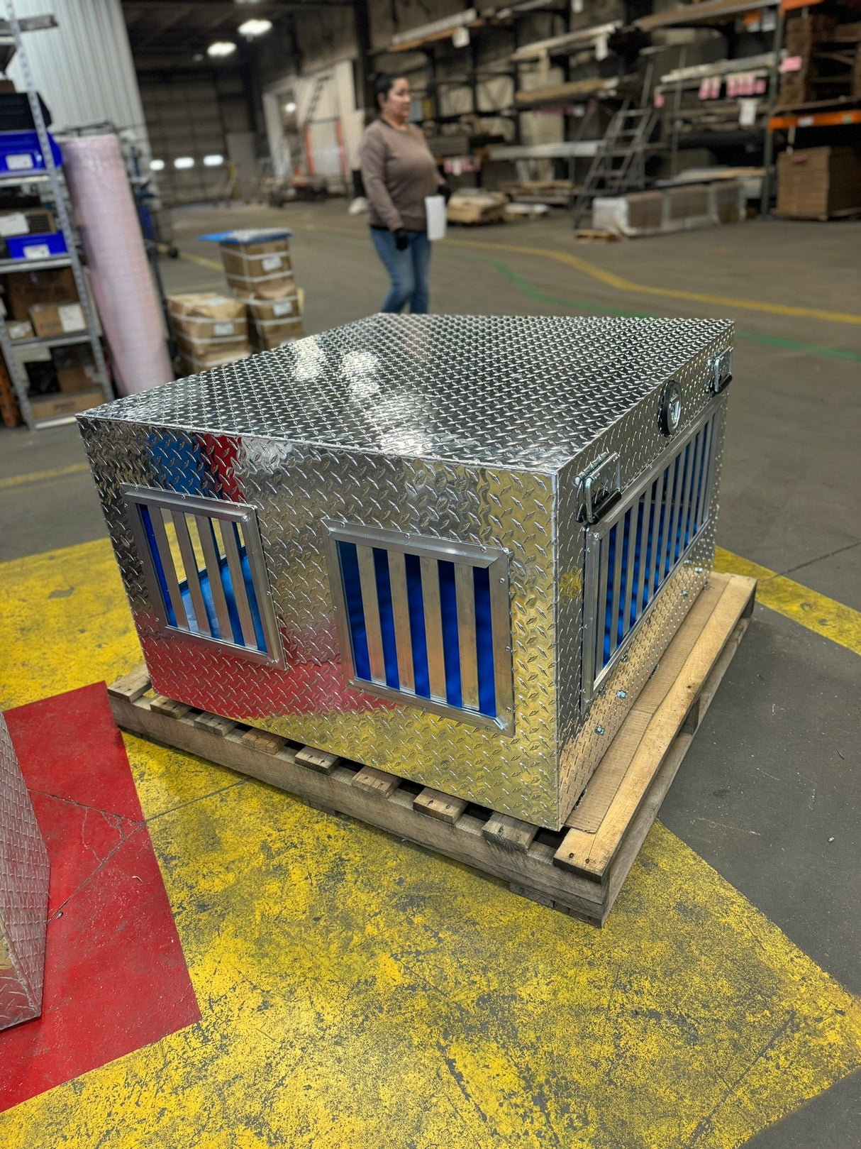 Dog Box 55023W Pro Hunter Series Double Compartment with Bottom Drawer / 38 W x 40 D x 26 H / All Seasons Vents / Diamond Tread Aluminum / Owens Products