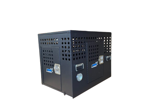 Dog Crate 55335 Professional K9 Series Tactical Single Compartment with Double Doors / End & Side Doors / Black / 36 W x 24 D x 29 H / Holes for Ventilation / Mill Finish Aluminum / Owens Products Professional K9 Series Owens Products