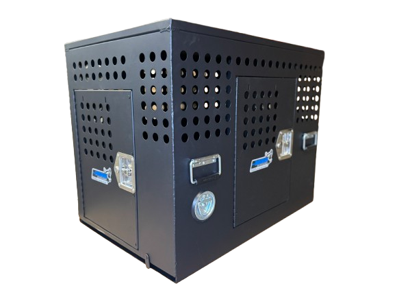 Dog Crate 55336 Professional K9 Series X-Large Tactical Single Compartment with Double Doors / End & Side Doors / 26 W x 40 D x 30 H / Holes for Ventilation / Black / Mill Finish Aluminum / Owens Products