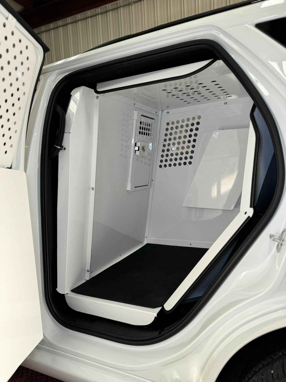 Dog Crate 55330W Professional K9 Series Dodge 2011-Current Durango 2/3-1/3 K9/Prisoner Vehicle Insert / Mill Finish Aluminum / White / Owens Products Professional K9 Series Owens Products