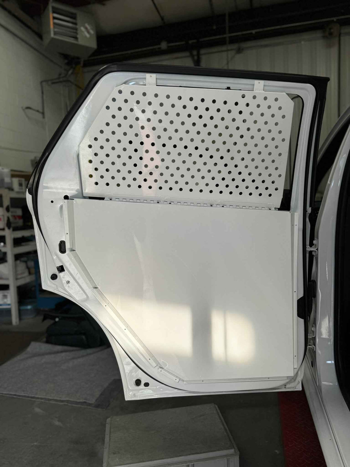 Dog Crate 55330W Professional K9 Series Dodge 2011-Current Durango 2/3-1/3 K9/Prisoner Vehicle Insert / Mill Finish Aluminum / White / Owens Products Professional K9 Series Owens Products