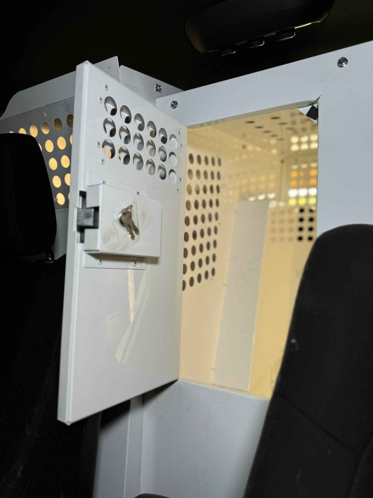 Dog Crate 55330W Professional K9 Series Dodge 2011-Current Durango 2/3-1/3 K9/Prisoner Vehicle Insert / Mill Finish Aluminum / White / Owens Products Professional K9 Series Owens Products