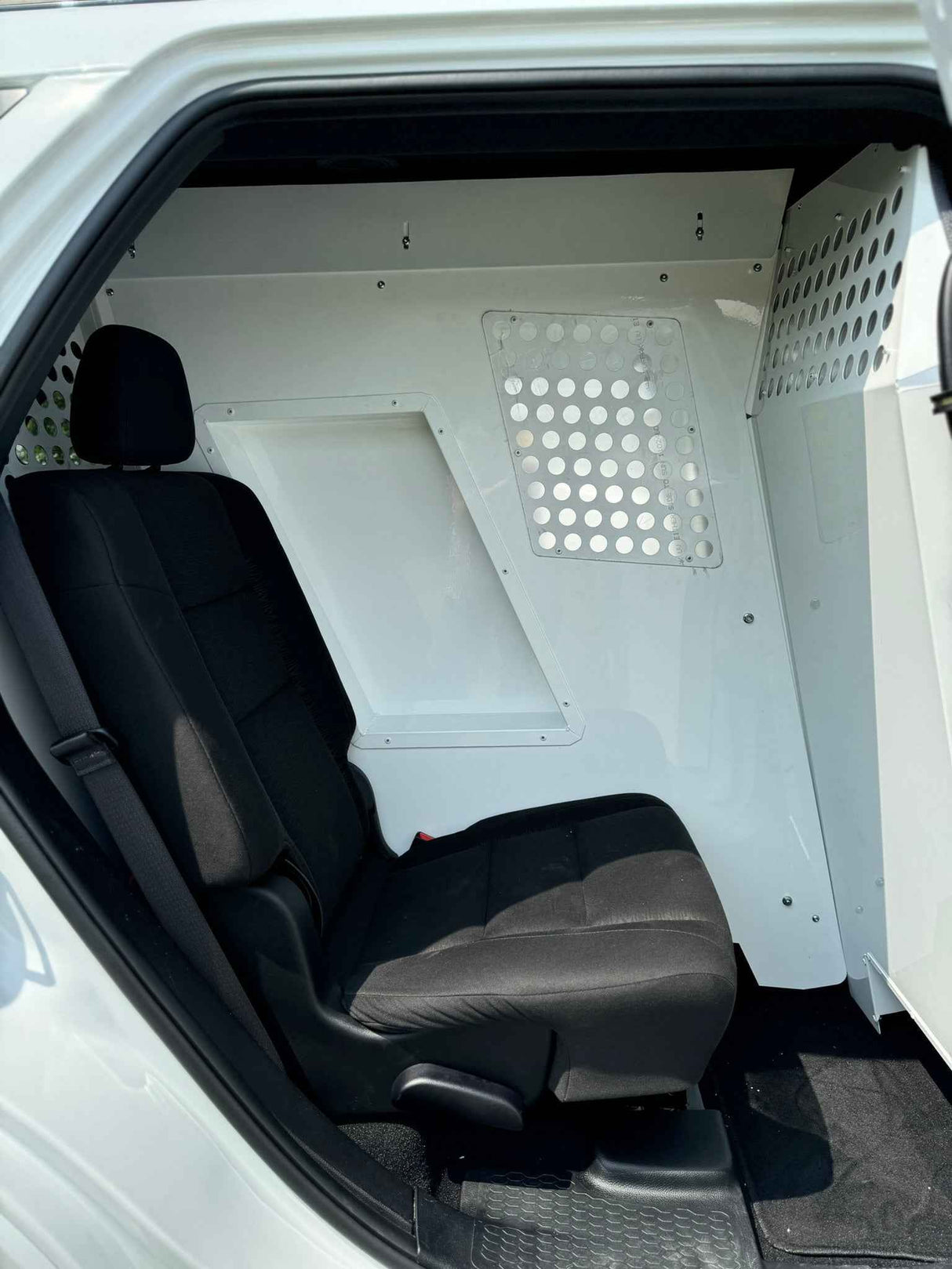 Dog Crate 55330W Professional K9 Series Dodge 2011-Current Durango 2/3-1/3 K9/Prisoner Vehicle Insert / Mill Finish Aluminum / White / Owens Products Professional K9 Series Owens Products