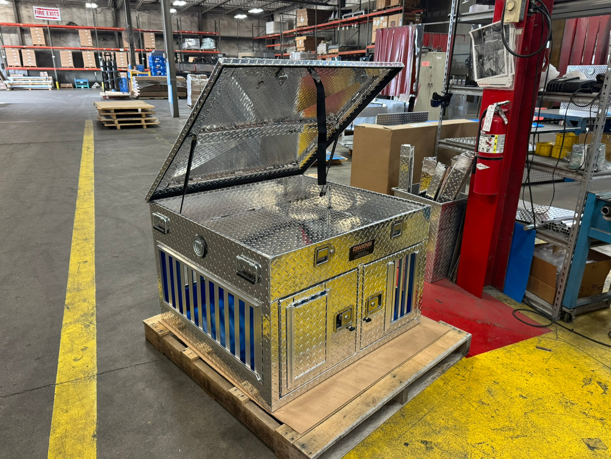 Dog Box 55478 Hunter Series Shallow Double Compartment with Top Storage / 38 W X 36 D X 26 H / Shallow / All Season Vents / Diamond Tread Aluminum / Owens Products Hunter Series Owens Products