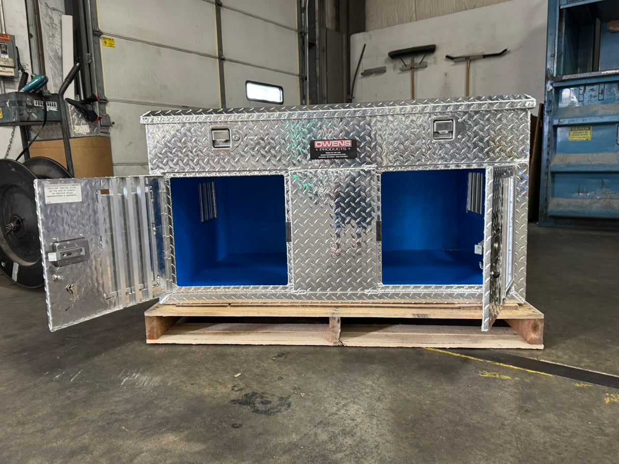 Dog Box 55030 Hunter Series Double Compartment with Top Storage / 48 W x 36 D x 26 H / Shallow / Standard Vents / Diamond Tread Aluminum / Owens Products Hunter Series Owens Products