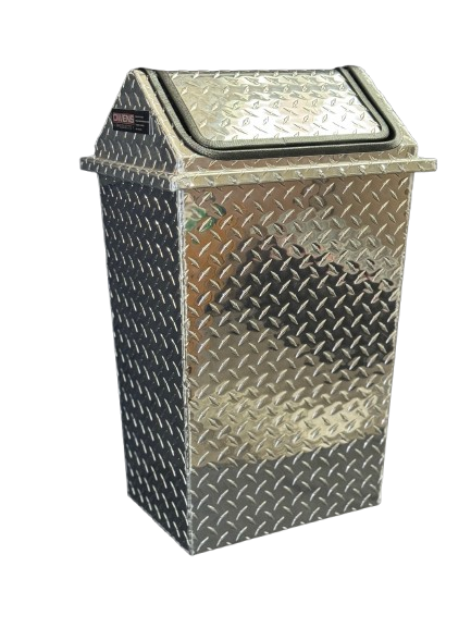 RaceMates 39248 Trash Can Waste Receptacle with Swinging Lid / Large / Diamond Tread Aluminum / Owens Products