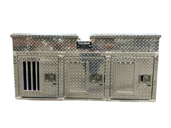 Dog Box 55053 Hunter Series Triple Compartment with Top Storage / 58 W x 40 D x 26 H / with Wheel Well Notches / All Seasons Rear Vents / Diamond Tread Aluminum / Owens Products