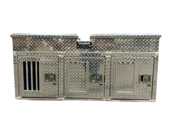 Dog Box 55053 Hunter Series Triple Compartment with Top Storage / 58 W x 40 D x 26 H / with Wheel Well Notches / All Seasons Rear Vents / Diamond Tread Aluminum / Owens Products Hunter Series Owens Products