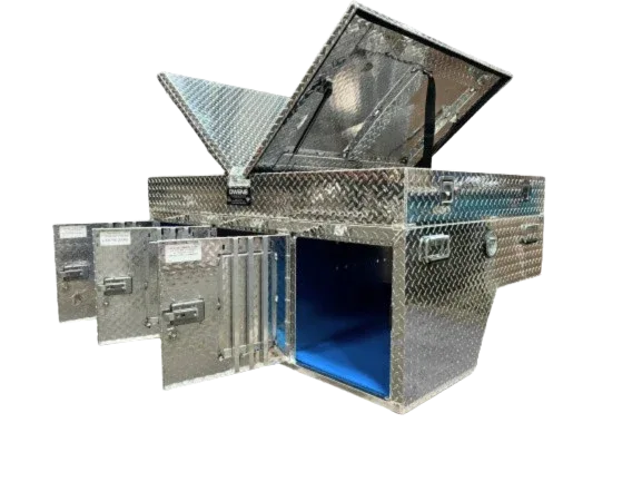 Dog Box 55053 Hunter Series Triple Compartment with Top Storage / 58 W x 40 D x 26 H / with Wheel Well Notches / All Seasons Rear Vents / Diamond Tread Aluminum / Owens Products Hunter Series Owens Products