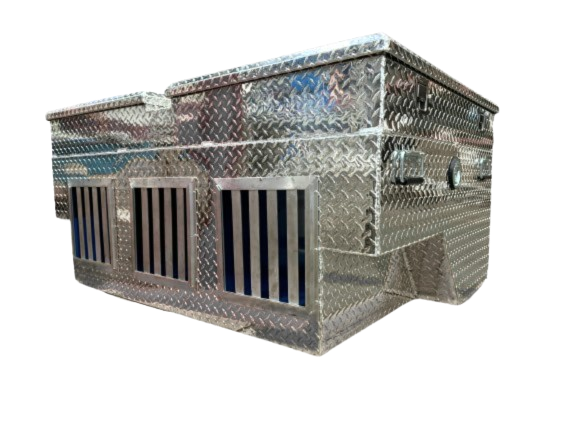 Dog Box 55053 Hunter Series Triple Compartment with Top Storage / 58 W x 40 D x 26 H / with Wheel Well Notches / All Seasons Rear Vents / Diamond Tread Aluminum / Owens Products