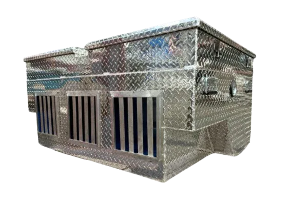 Dog Box 55053 Hunter Series Triple Compartment with Top Storage / 58 W x 40 D x 26 H / with Wheel Well Notches / All Seasons Rear Vents / Diamond Tread Aluminum / Owens Products Hunter Series Owens Products