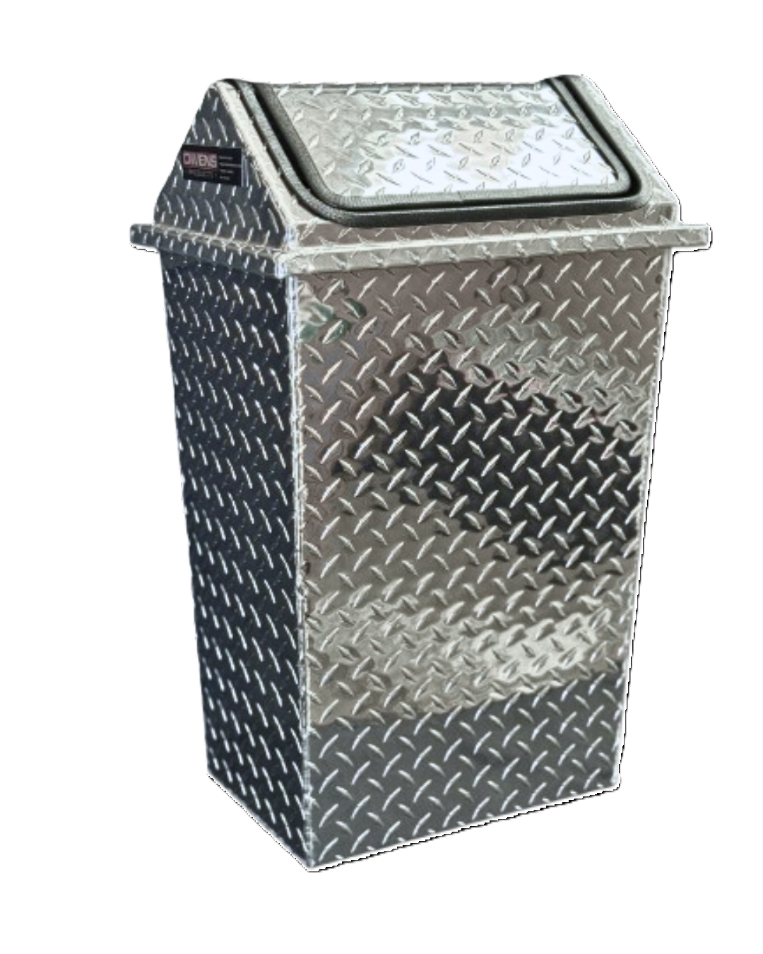 RaceMates 39248 Trash Can Waste Receptacle with Swinging Lid / Large / Diamond Tread Aluminum / Owens Products