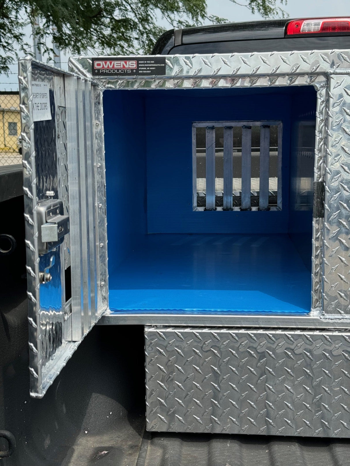 Dog Box 55111 Triple Compartment Bottom Storage Dog Box / 58 W X 40 D X 29 H / Diamond Tread Aluminum / Owens Products
