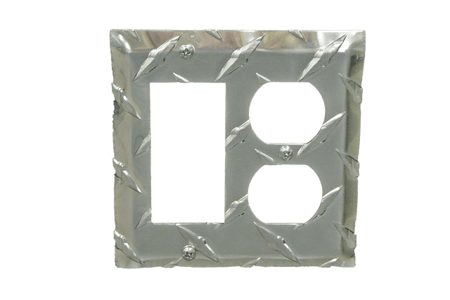 RaceMates / Rocker (GFI) Switch/Electrical Outlet Cover / Diamond Tread Aluminum / 39145 / Owens Products RaceMate Owens Products