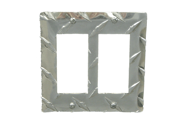 RaceMates / Dual Rocker (GFI) Switch Cover / Diamond Tread Aluminum / 39155 / Owens Products RaceMate Owens Products