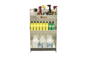 RaceMates 39205 3 Tier Storage Shelf: Aerosol, Quart, Gallon / Diamond Tread Aluminum / Owens Products Garage & Trailer Owens Products