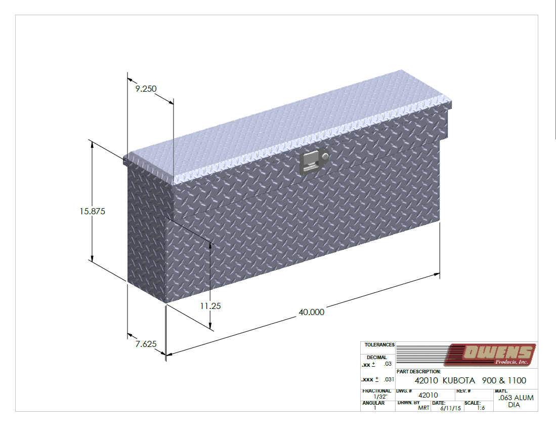 Truck Tool Box 42010 Garrison Series Side Mount / UTV 41 Inch / Diamond Tread Aluminum / Bright / Owens Products