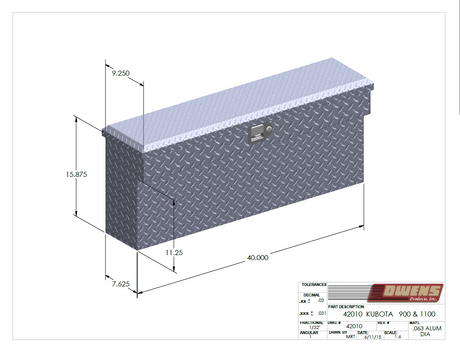 Truck Tool Box 42010 Garrison Series Side Mount / UTV 41 Inch / Diamond Tread Aluminum / Bright / Owens Products