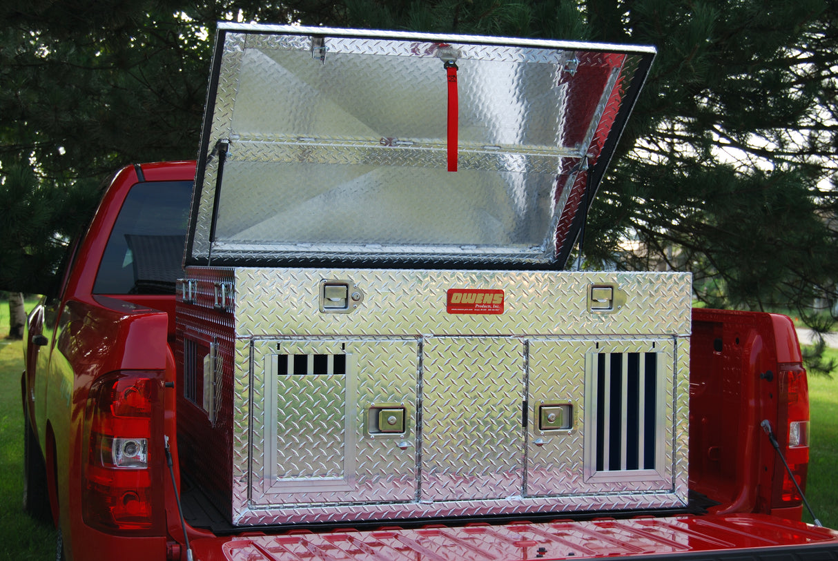 Dog Box 55006 Hunter Series Double Compartment with Top Storage / 48 W x 45 D x 26 H / Standard Vents / Diamond Tread Aluminum / Owens Products Hunter Series Owens Products