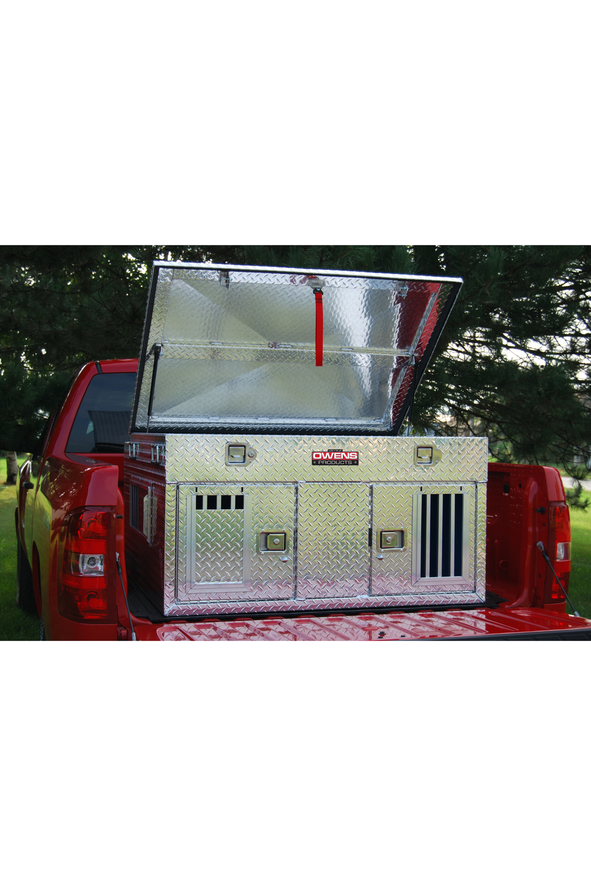 Dog Box 55006 Hunter Series Double Compartment with Top Storage / 48 W x 45 D x 26 H / Standard Vents / Diamond Tread Aluminum / Owens Products