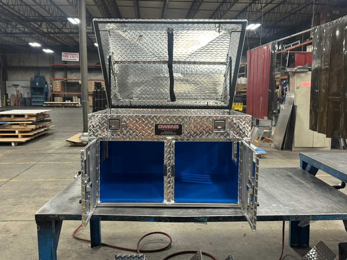 Dog Box 55018 Hunter Series Double Compartment Top Storage / 36 W X 28.5 D X 22 H / Diamond Tread Aluminum / 55018 / Owens Products Hunter Series Owens Products