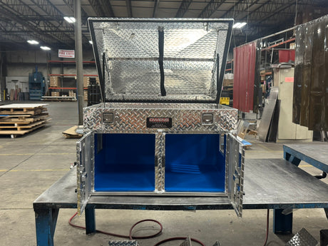 Dog Box 55018 Hunter Series Double Compartment Top Storage / 36 W X 28.5 D X 22 H / Diamond Tread Aluminum / 55018 / Owens Products Hunter Series Owens Products