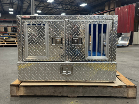 Dog Box 55023W Pro Hunter Series Double Compartment with Bottom Drawer / 38 W x 40 D x 26 H / All Seasons Vents / Diamond Tread Aluminum / Owens Products Pro Hunter Series Owens Products