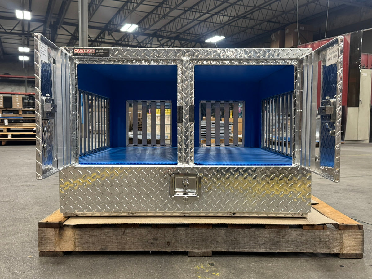 Dog Box 55023W Pro Hunter Series Double Compartment with Bottom Drawer / 38 W x 40 D x 26 H / All Seasons Vents / Diamond Tread Aluminum / Owens Products Pro Hunter Series Owens Products